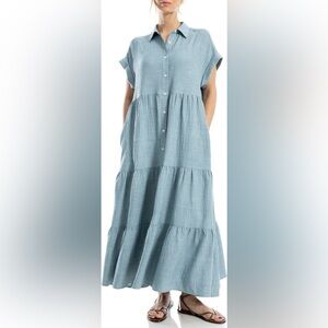 Short Sleeve Tiered Maxi Shirtdress by Max Studio